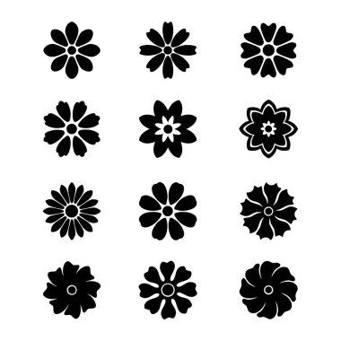 Çiçek kümesi ögesi simgesi. Siyah ve Beyaz Vektör İllüstrasyonu