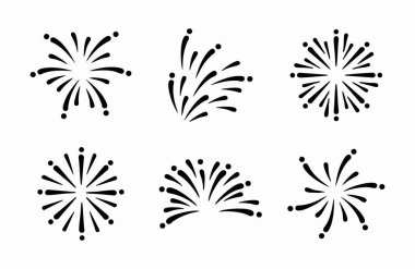 Havai fişek şekil ikonu seti. Siyah ve Beyaz Vektör İllüstrasyonu