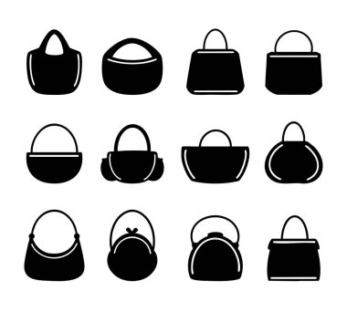 El çantası simgesi silueti. Siyah ve beyaz klipsli sanat vektörü çizimi