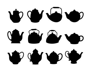 Çaydanlık ikonu silueti. Siyah ve Beyaz Vektör İllüstrasyonu