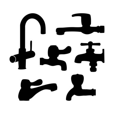 Musluk musluğu siluetleri. Siyah ve Beyaz Vektör İllüstrasyonu