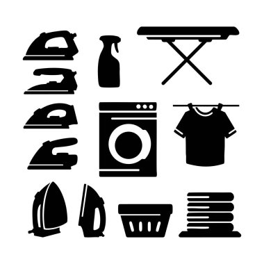 Çamaşır ikonu silueti. Siyah ve beyaz klipsli sanat vektörü çizimi