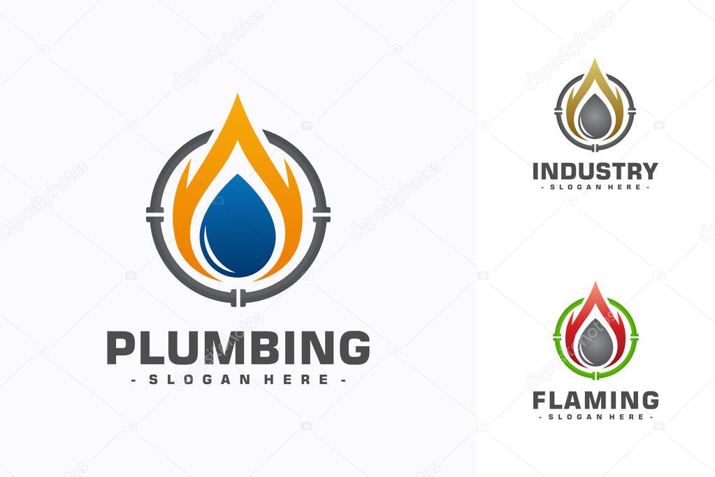 Water drop and pipe icon vector. Energy logo design template.