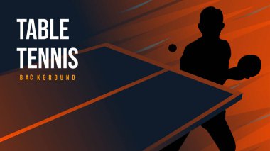 Dinamik Masa Tenisi Silueti Arkaplanı. Ezme eylemindeki enerjik siyah oyuncu silueti.