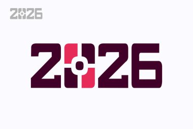 Hediye logosu tasarımı konseptiyle 2026. Mutlu yıllar 2026 metin tasarımı şablonu. Vektör illüstrasyonu beyaz arkaplanda izole edildi.