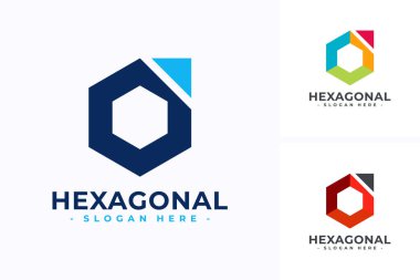 Basit altıgen ok logo tasarımı konsepti. Vektör illüstrasyonunu beyaz arkaplanda izole et.