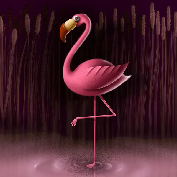 Cute Toy Flamingo Bird Character Illustration — Stok fotoğraf
