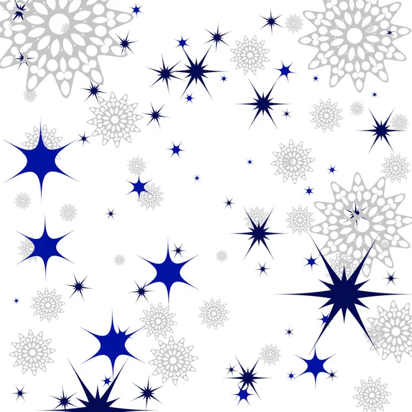 白い雪の結晶と星の青の背景とクリスマスパターン — ストックベクタ