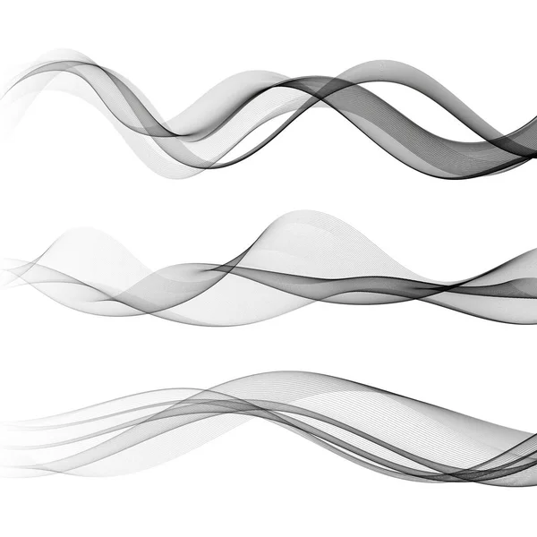 Ensemble Ondes Transparentes Grises Horizontales Sur Fond Blanc Élément Design — Image vectorielle