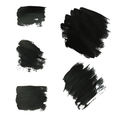 Vektör siyah boya, mürekkep fırçası darbesi, fırça, çizgi ya da doku. Beyaz arkaplan üzerinde vektör fırça darbeleri kümesi, tasarım ögesi