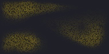 Abstract background halftone design element of golden dots on black background. Vector illustration. Decoration element with stamped dotted ornament. Creative cover design template. Bursting light