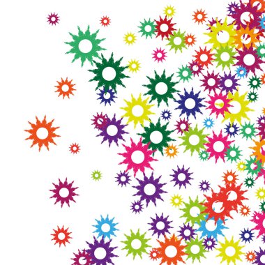 Colored rainbow decorative circles are scattered on a white background. Scattered on a white background 3D circles for banners and birthday cards.