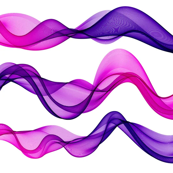 Set Von Horizontalen Transparenten Farbigen Wellen Auf Weißem Hintergrund Magenta — Stockvektor