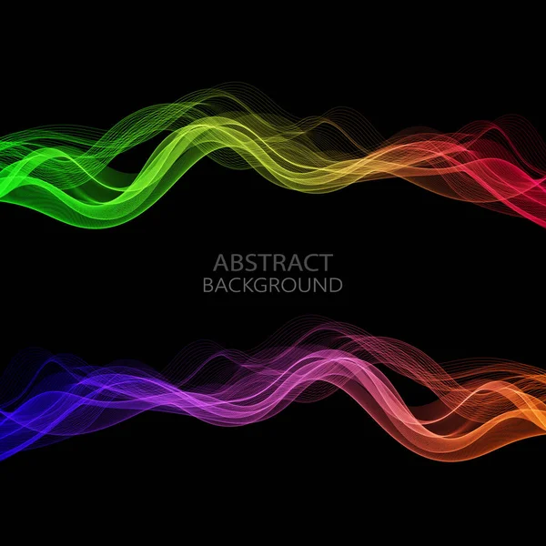 Fond Abstrait Lignes Ondulées Colorées Sur Fond Noir Onde Dynamique — Image vectorielle