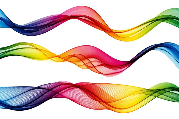 Set Colored Transparent Waves Rainbow Vector Wavy Waves Design Element — Stock Vector