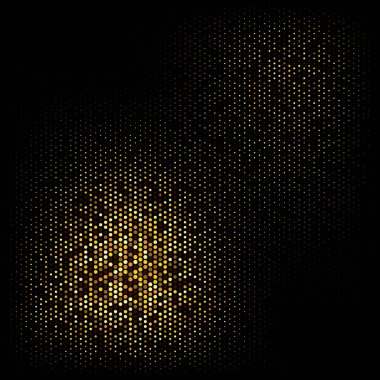 Soyut altın parıltılı yarım ton kapağı. Lüks parlayan noktalar çemberi. Grafik tasarımı için neşeli yuvarlak çerçeve. Retro parti geçmişi. Vektör çizimi. EPS 10.