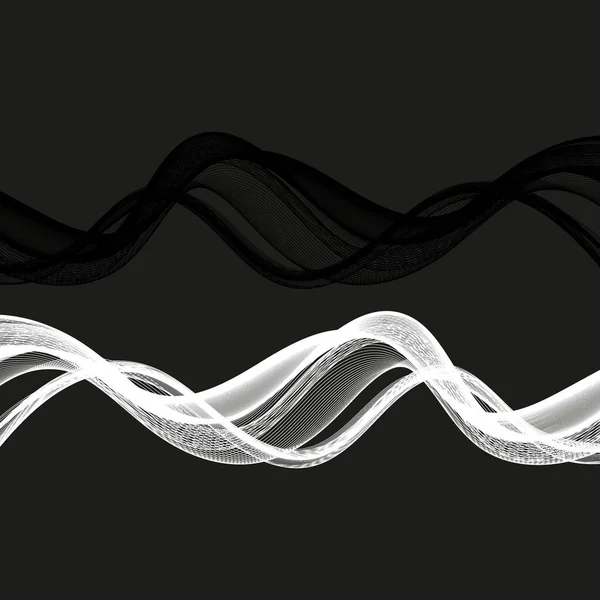 White Black Horizontal Wave Lines Dark Gray Background — Stock Vector