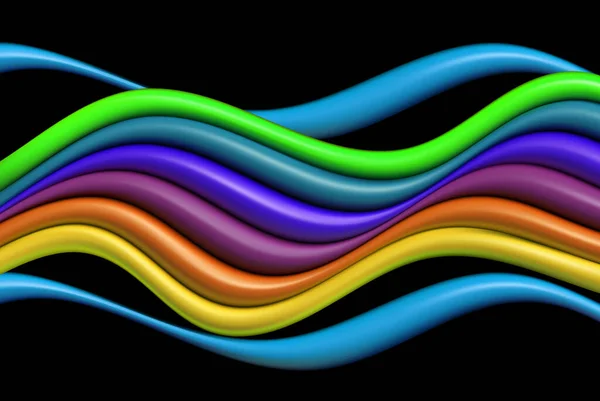 Multicolored Waves Black Background Abstract Background — Stock Vector