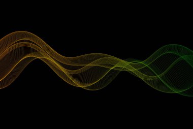 Abstract background of yellow-green horizontal lines, transparent wave design on black background. Vector illustration of futuristic abstract glowing background clipart