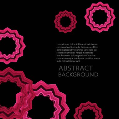 Modern vektör tasarımı. Birbirine bağlı üç boyutlu soyut elementler. Çerçeve biçiminde pembe çizgiler, siyah soyut bir arkaplanda tasarım ögesi