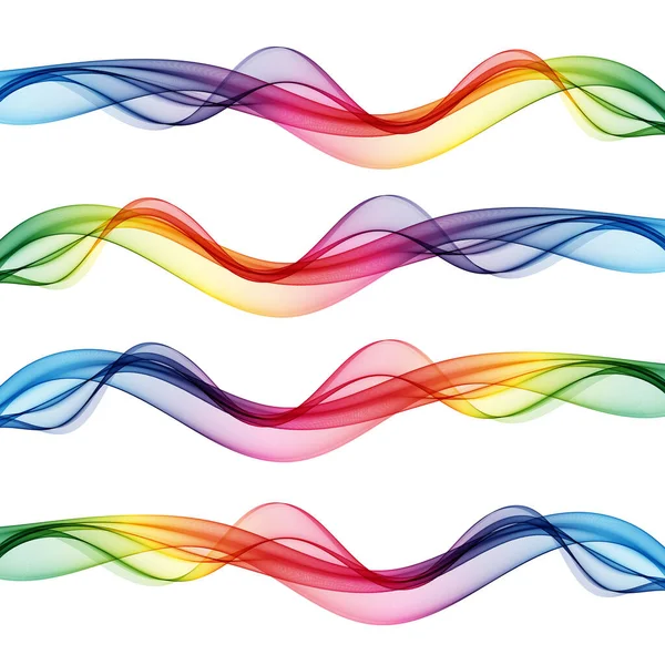 Set of horizontal waves. Abstract colored, red blue green yellow color transparent wave background