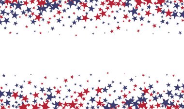 Colors of USA flag background, blue and red stars falling. Red and blue stars falling on white background, poster with American color symbols, shooting stars confetti clipart