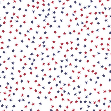 ABD bayraklarının renkleri, mavi ve kırmızı yıldızlar düşüyor. Beyaz zemin üzerine düşen kırmızı ve mavi yıldızlar, Amerikan renk sembolleri olan poster, kayan yıldızlar konfetisi