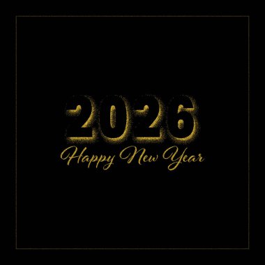 Siyah arkaplanda altın tozu, siyah arkaplanda 2026 yılı için metin