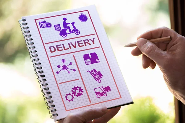 stock image Hand drawing delivery concept on a notepad