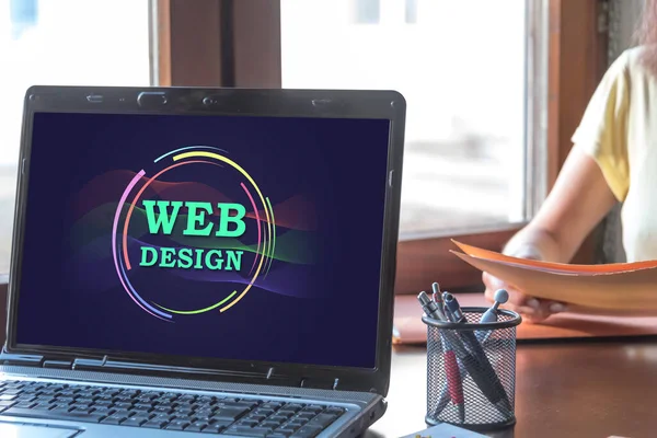 Pantalla Portátil Que Muestra Concepto Diseño Web — Foto de Stock