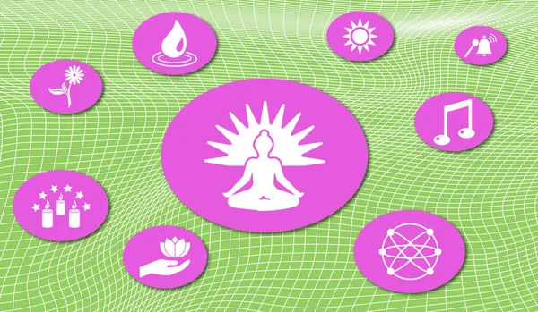 stock image Concept of meditation with icons on mesh network