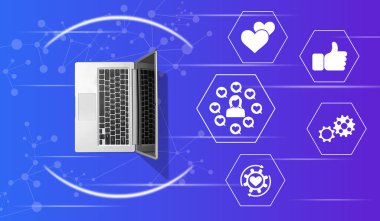 Takipçi kavramının sembolü olan dizüstü bilgisayarın üst görünümü