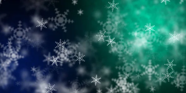 濃い青と薄緑の背景に雪の結晶を飛んで — ストック写真