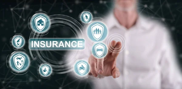 Man Touching Insurance Concept Touch Screen His Finger — Stock Photo, Image