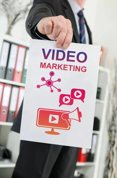Paper Showing Video Marketing Concept Held Businessman — Stock Photo, Image