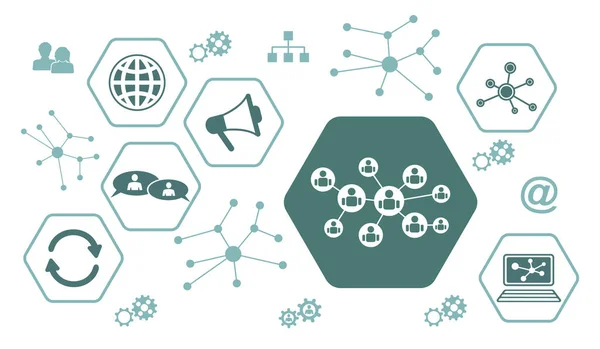 Begreppet Socialt Nätverk Med Ikoner Hexagoner — Stockfoto