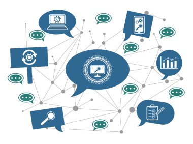 Konuşma balonlarında simgeleri olan yazılım güncelleme kavramı