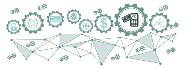Concept of digital payment with icons in cogwheels