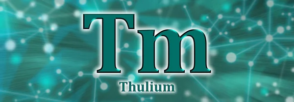 Tm symbol. Thulium chemical element on green network background
