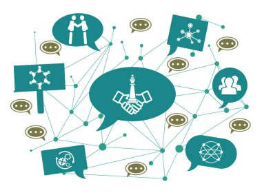 Konuşma baloncukları üzerindeki simgelerle stratejik ittifak kavramı
