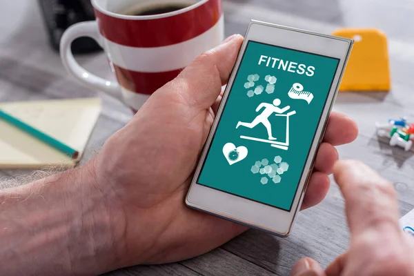 Männliche Hand Hält Smartphone Mit Fitness Konzept — Stockfoto