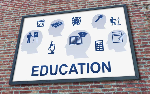 Education Concept Drawn Billboard Fixed Brick Wall — Stock Photo, Image