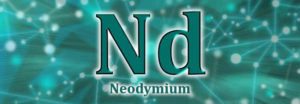 Symbol Element Chemiczny Neodymu Zielonym Tle Sieci — Zdjęcie stockowe