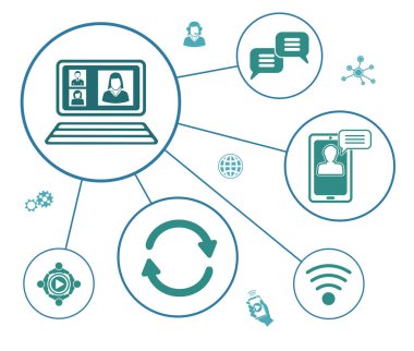 Bağlı simgelerle çevrimiçi toplantı kavramı