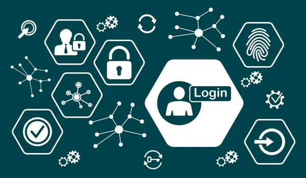 Concept of login with icons in hexagons