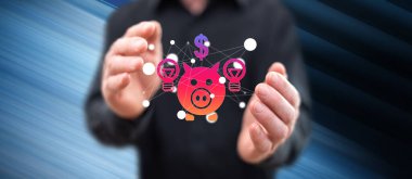 Arka planda bir adamın elleri arasındaki kitle fonlama kavramı