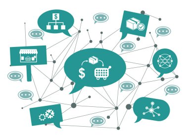 Konuşma baloncuklarındaki simgelerle satın alma kavramı