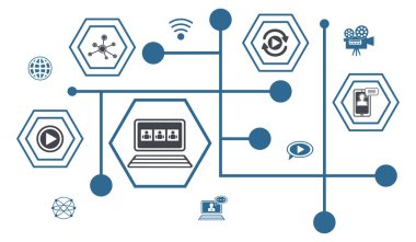 Bağlı simgelerle video konferansı kavramı