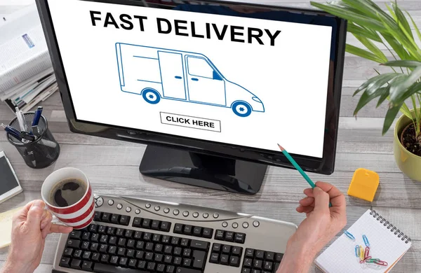 Fast delivery concept on a computer screen