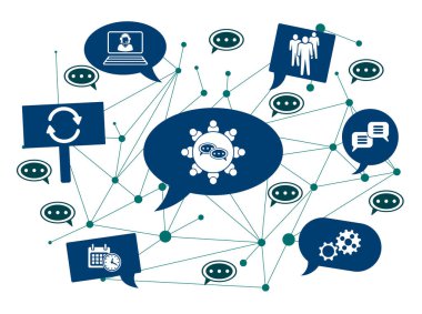 Konuşma baloncukları üzerine simgelerle buluşma kavramı